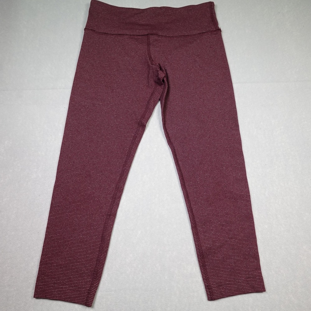 Lululemon Wunder Under Crop Women 6 Purple Striped High Rise Yoga Leggings